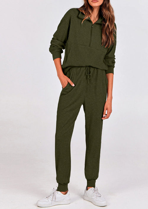 Ensemble 2 pièces cosy — sweat zippé + pantalon jogging assorti, survêtement parfait pour l'automne, l'hiver et les voyages