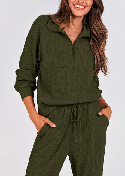 Ensemble 2 pièces cosy — sweat zippé + pantalon jogging assorti, survêtement parfait pour l'automne, l'hiver et les voyages