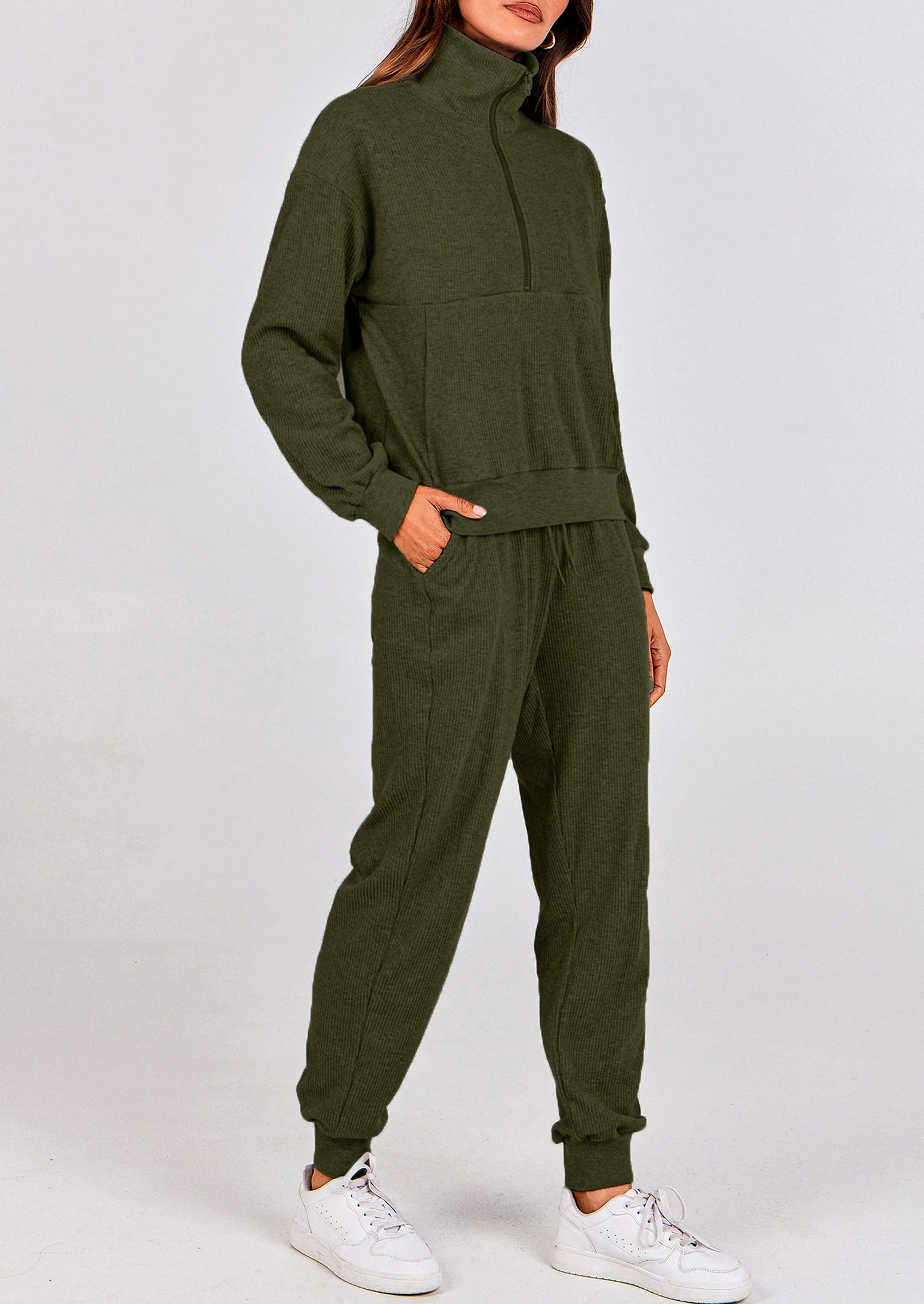 Ensemble 2 pièces cosy — sweat zippé + pantalon jogging assorti, survêtement parfait pour l'automne, l'hiver et les voyages