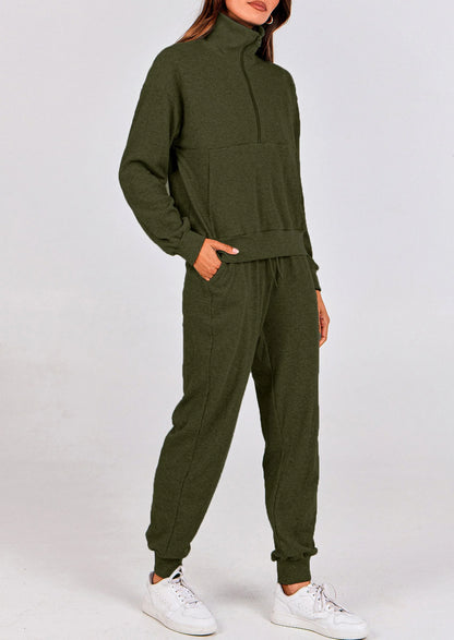 Ensemble 2 pièces cosy — sweat zippé + pantalon jogging assorti, survêtement parfait pour l'automne, l'hiver et les voyages