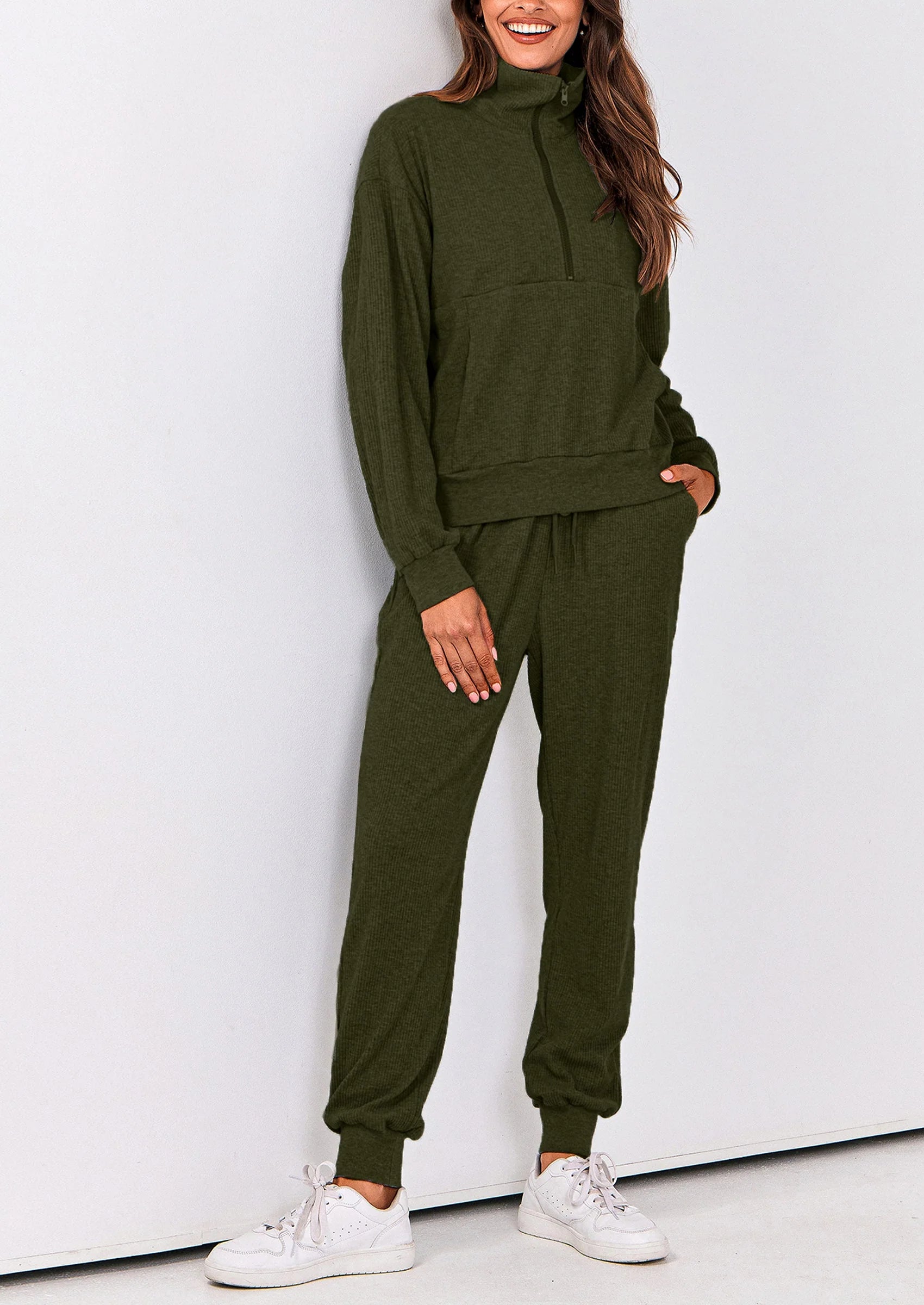 Ensemble 2 pièces cosy — sweat zippé + pantalon jogging assorti, survêtement parfait pour l'automne, l'hiver et les voyages