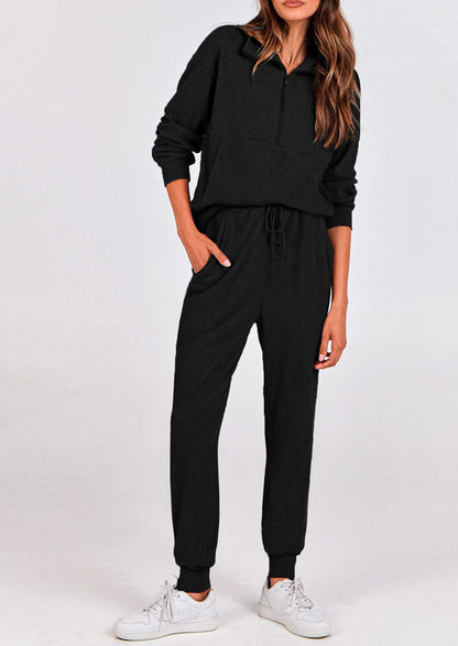 Ensemble 2 pièces cosy — sweat zippé + pantalon jogging assorti, survêtement parfait pour l'automne, l'hiver et les voyages