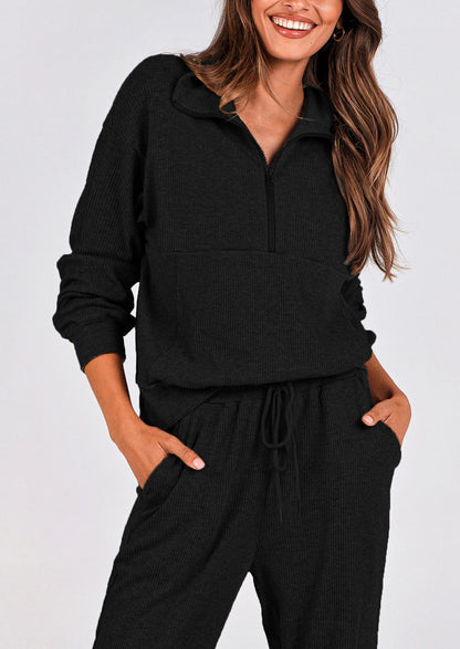 Ensemble 2 pièces cosy — sweat zippé + pantalon jogging assorti, survêtement parfait pour l'automne, l'hiver et les voyages