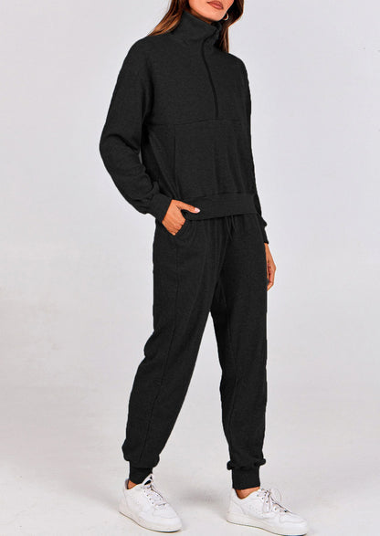 Ensemble 2 pièces cosy — sweat zippé + pantalon jogging assorti, survêtement parfait pour l'automne, l'hiver et les voyages