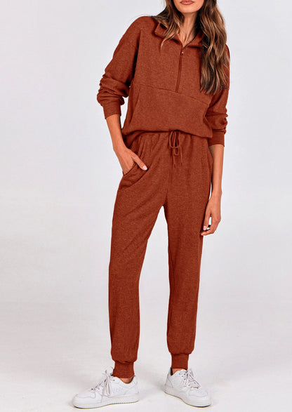 Ensemble 2 pièces cosy — sweat zippé + pantalon jogging assorti, survêtement parfait pour l'automne, l'hiver et les voyages