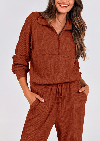 Ensemble 2 pièces cosy — sweat zippé + pantalon jogging assorti, survêtement parfait pour l'automne, l'hiver et les voyages