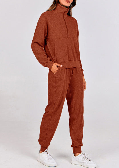 Ensemble 2 pièces cosy — sweat zippé + pantalon jogging assorti, survêtement parfait pour l'automne, l'hiver et les voyages