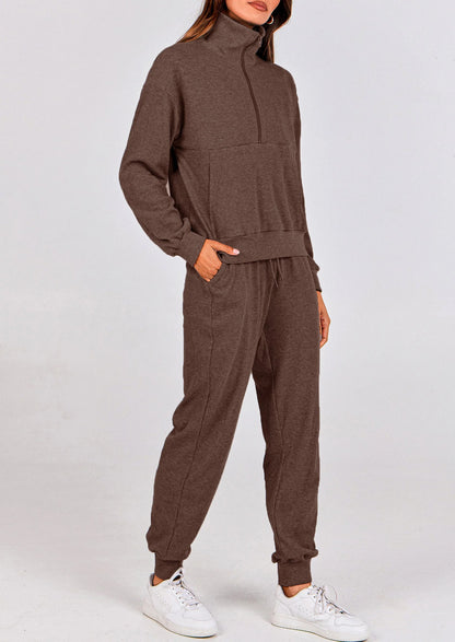 Ensemble 2 pièces cosy — sweat zippé + pantalon jogging assorti, survêtement parfait pour l'automne, l'hiver et les voyages