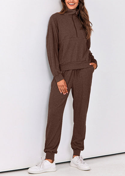 Ensemble 2 pièces cosy — sweat zippé + pantalon jogging assorti, survêtement parfait pour l'automne, l'hiver et les voyages