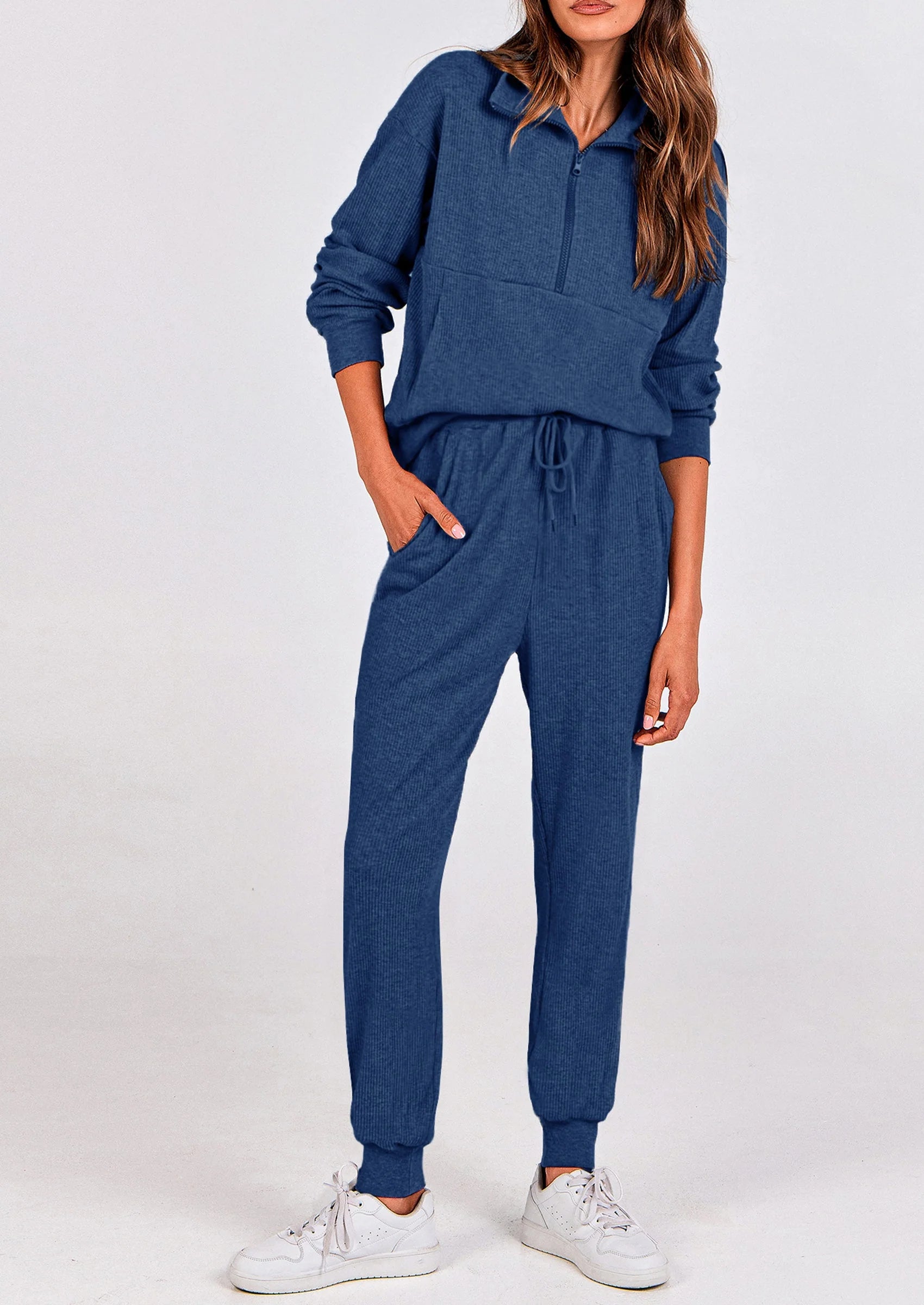 Ensemble 2 pièces cosy — sweat zippé + pantalon jogging assorti, survêtement parfait pour l'automne, l'hiver et les voyages
