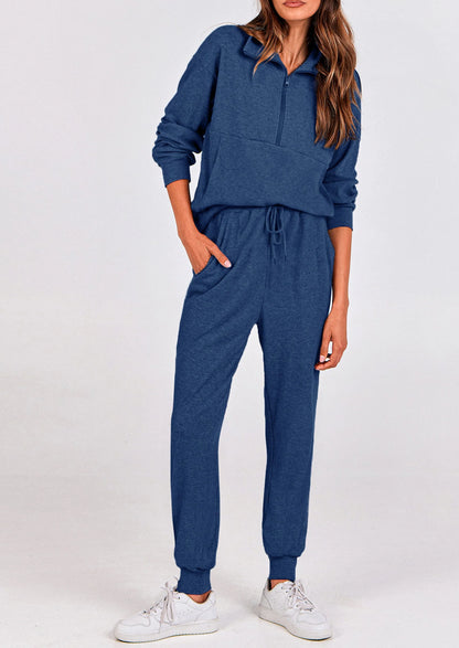 Ensemble 2 pièces cosy — sweat zippé + pantalon jogging assorti, survêtement parfait pour l'automne, l'hiver et les voyages