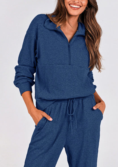 Ensemble 2 pièces cosy — sweat zippé + pantalon jogging assorti, survêtement parfait pour l'automne, l'hiver et les voyages