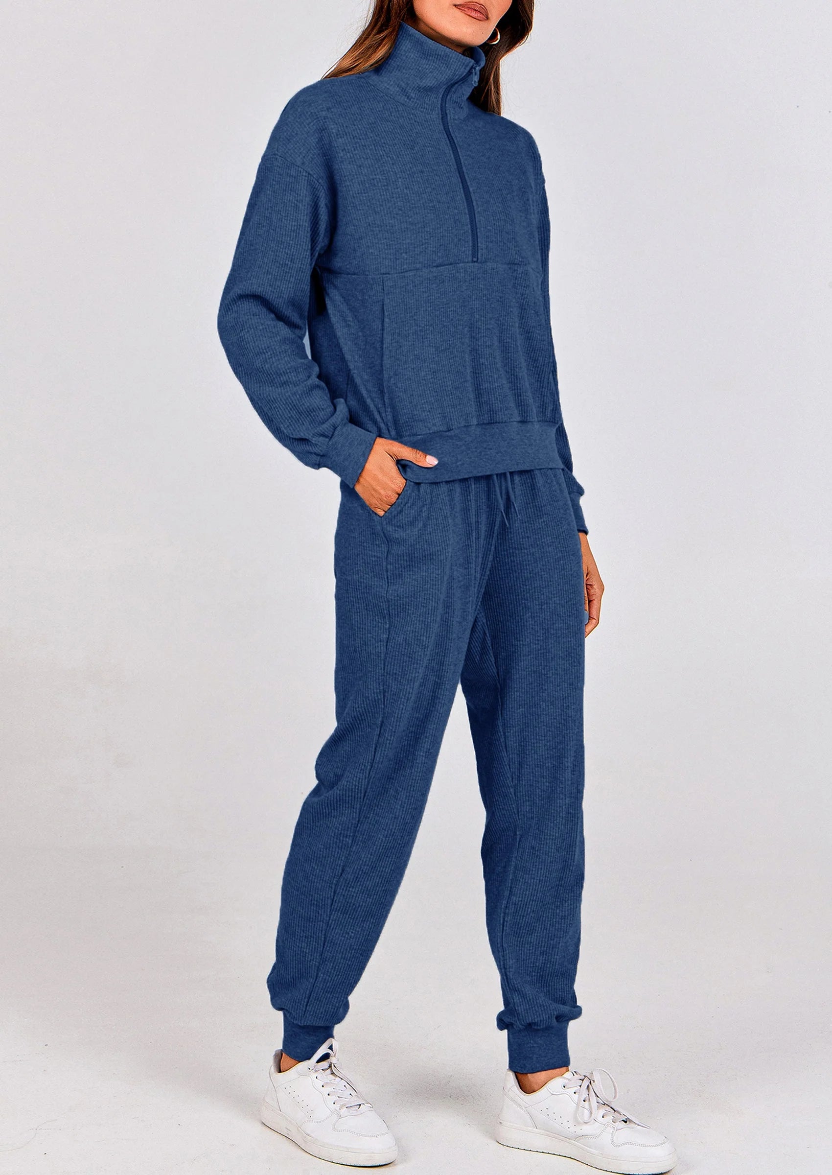 Ensemble 2 pièces cosy — sweat zippé + pantalon jogging assorti, survêtement parfait pour l'automne, l'hiver et les voyages