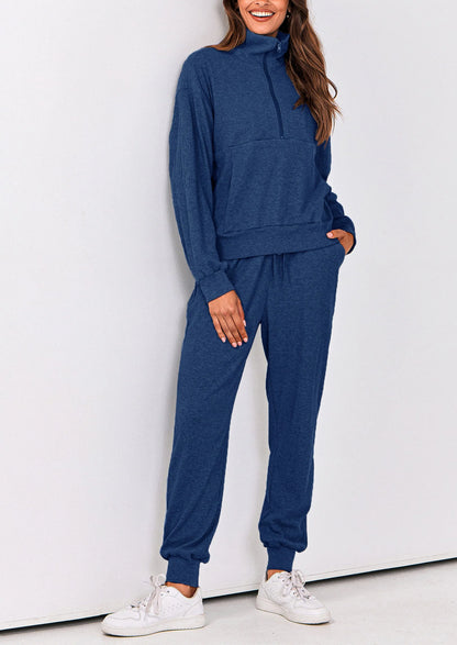 Ensemble 2 pièces cosy — sweat zippé + pantalon jogging assorti, survêtement parfait pour l'automne, l'hiver et les voyages