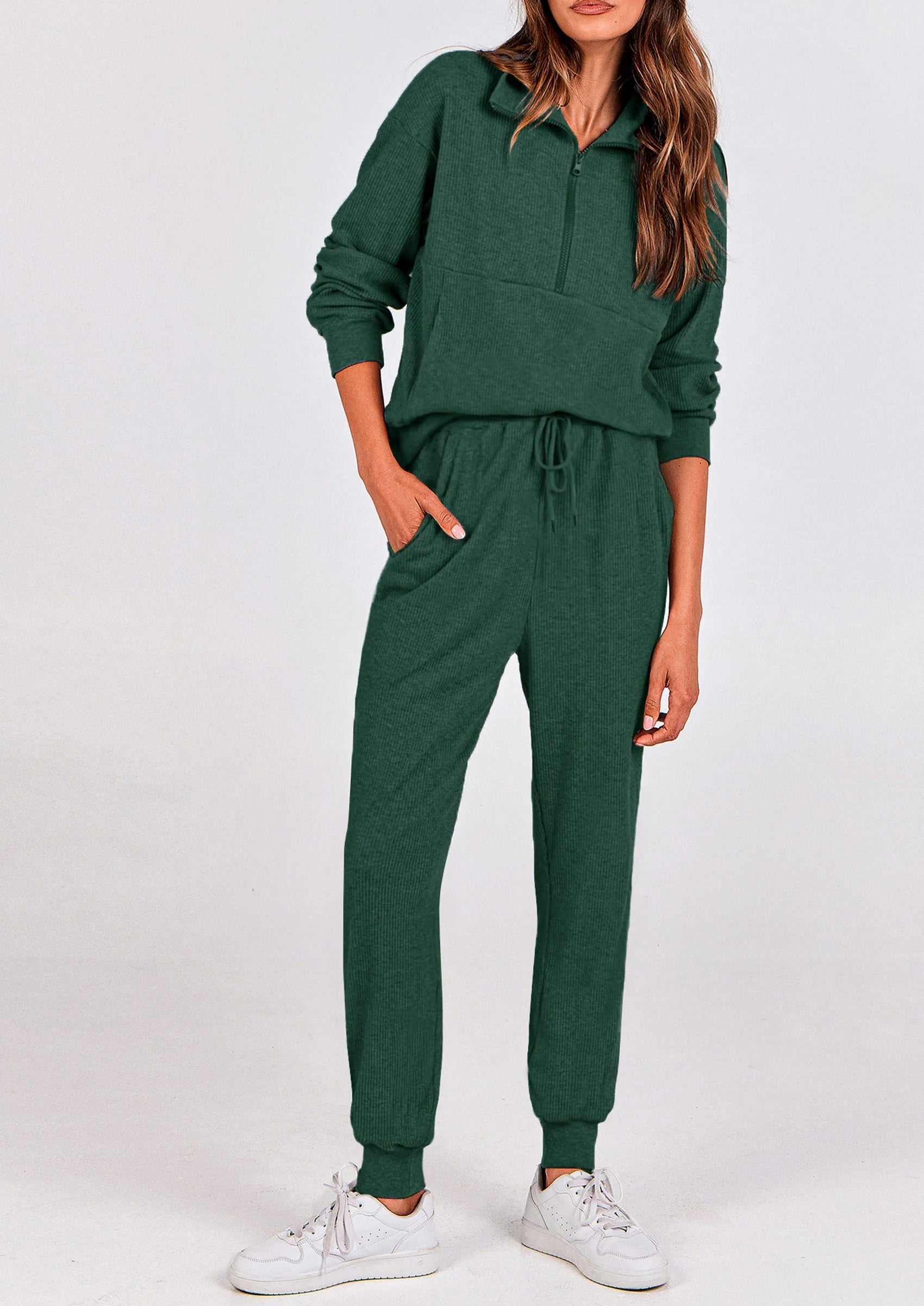 Ensemble 2 pièces cosy — sweat zippé + pantalon jogging assorti, survêtement parfait pour l'automne, l'hiver et les voyages