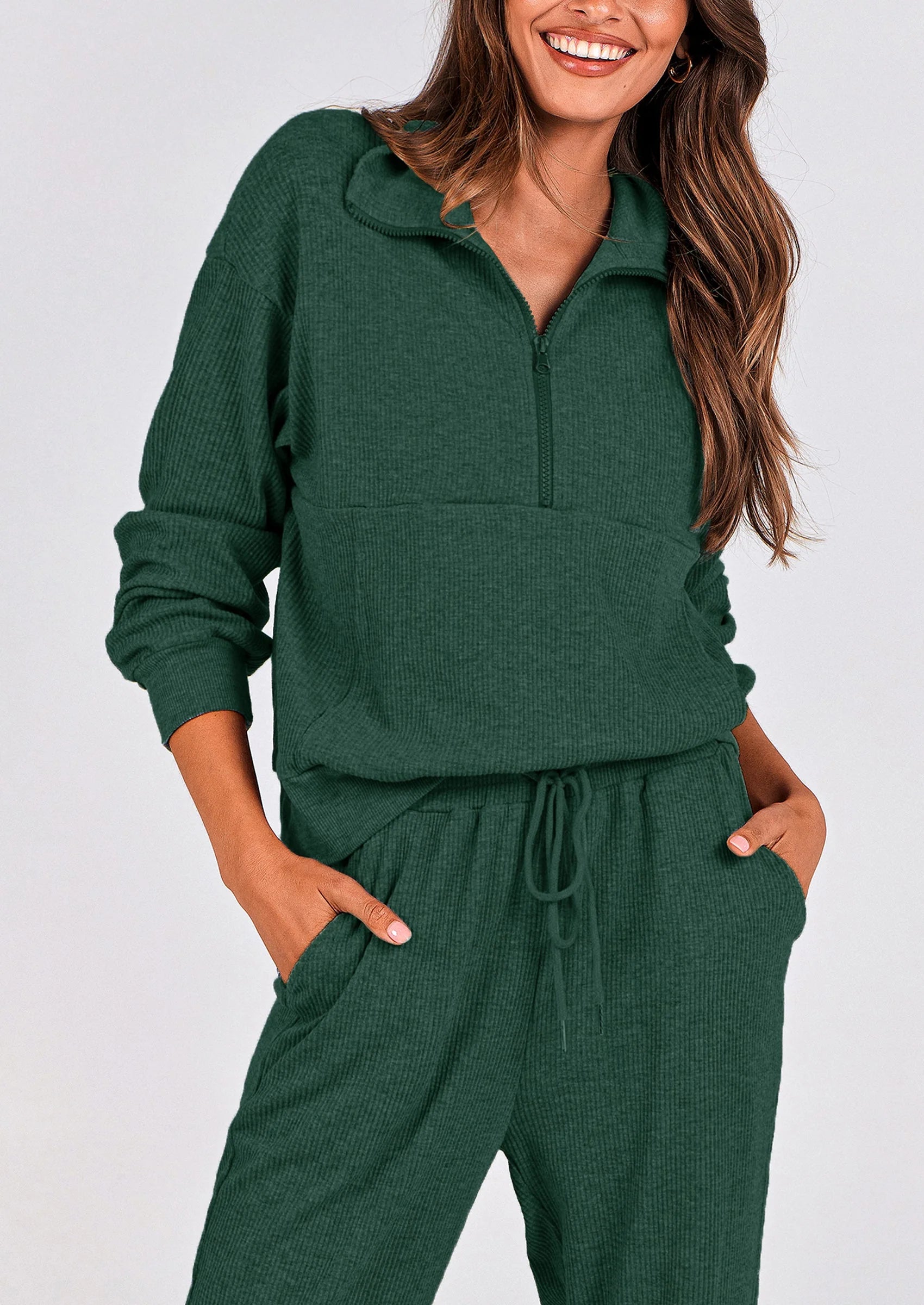 Ensemble 2 pièces cosy — sweat zippé + pantalon jogging assorti, survêtement parfait pour l'automne, l'hiver et les voyages
