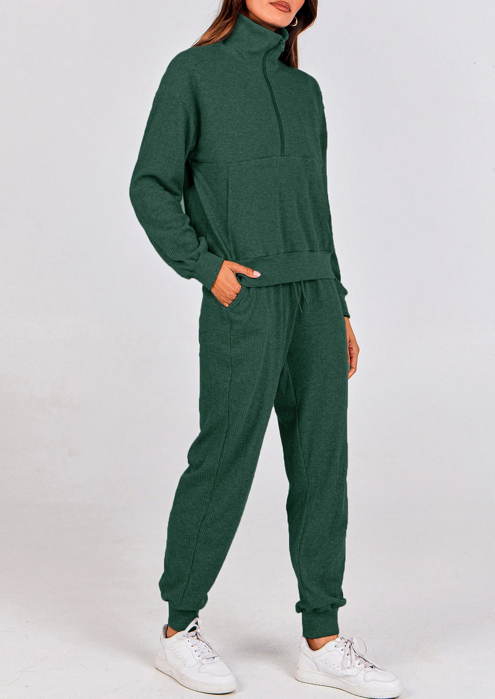 Ensemble 2 pièces cosy — sweat zippé + pantalon jogging assorti, survêtement parfait pour l'automne, l'hiver et les voyages