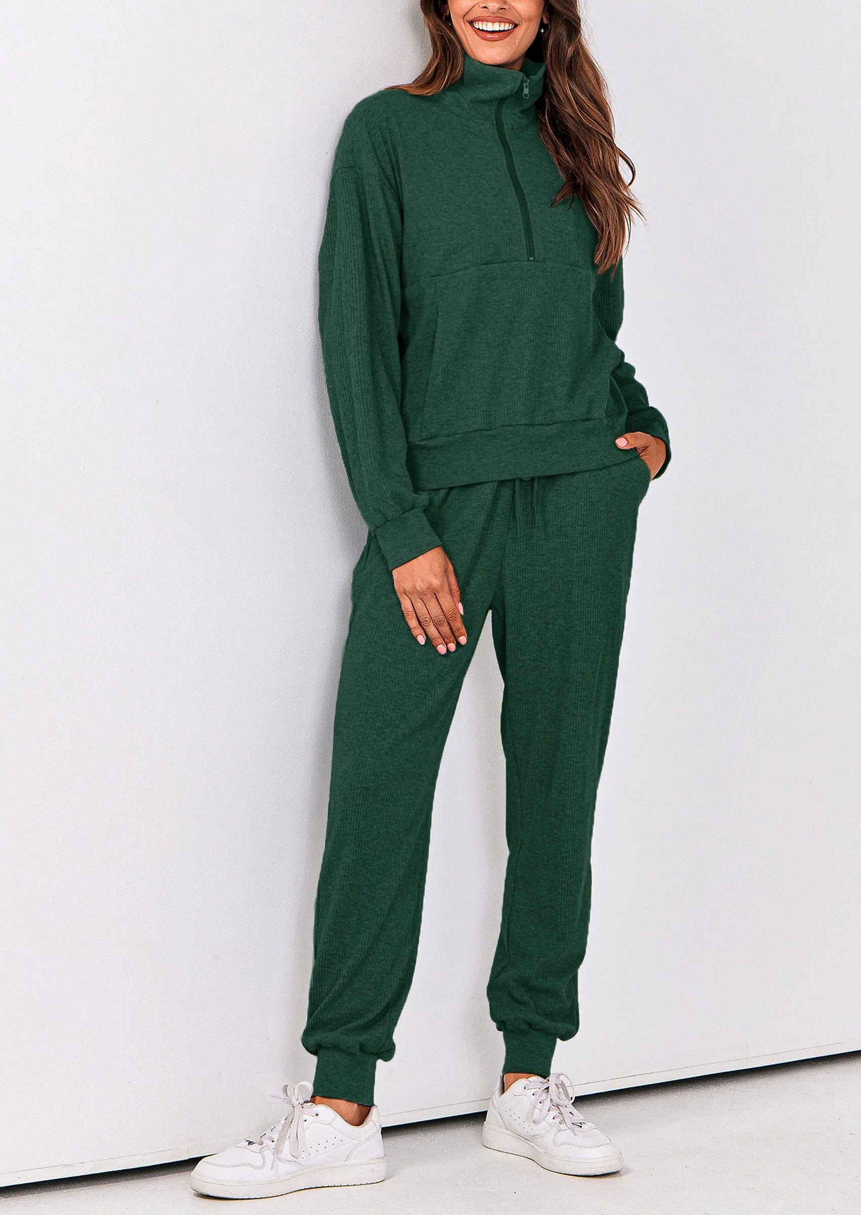 Ensemble 2 pièces cosy — sweat zippé + pantalon jogging assorti, survêtement parfait pour l'automne, l'hiver et les voyages