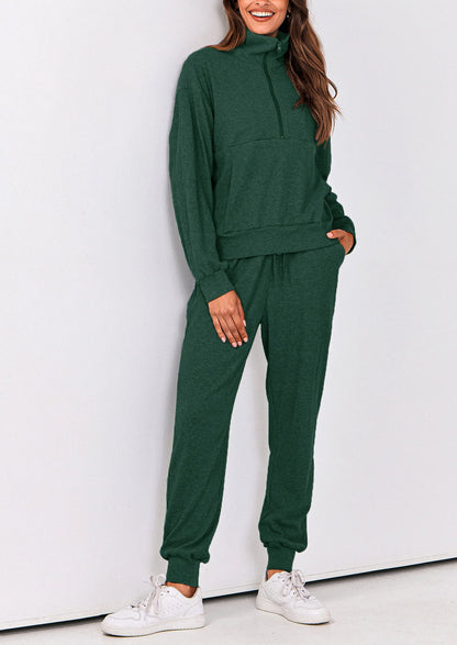 Ensemble 2 pièces cosy — sweat zippé + pantalon jogging assorti, survêtement parfait pour l'automne, l'hiver et les voyages