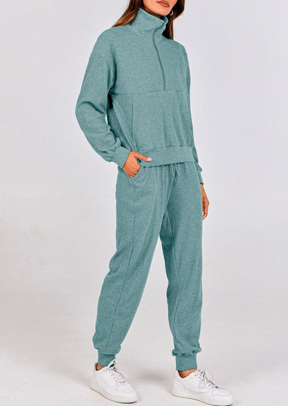 Ensemble 2 pièces cosy — sweat zippé + pantalon jogging assorti, survêtement parfait pour l'automne, l'hiver et les voyages