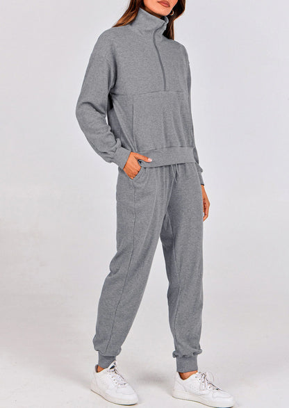 Ensemble 2 pièces cosy — sweat zippé + pantalon jogging assorti, survêtement parfait pour l'automne, l'hiver et les voyages