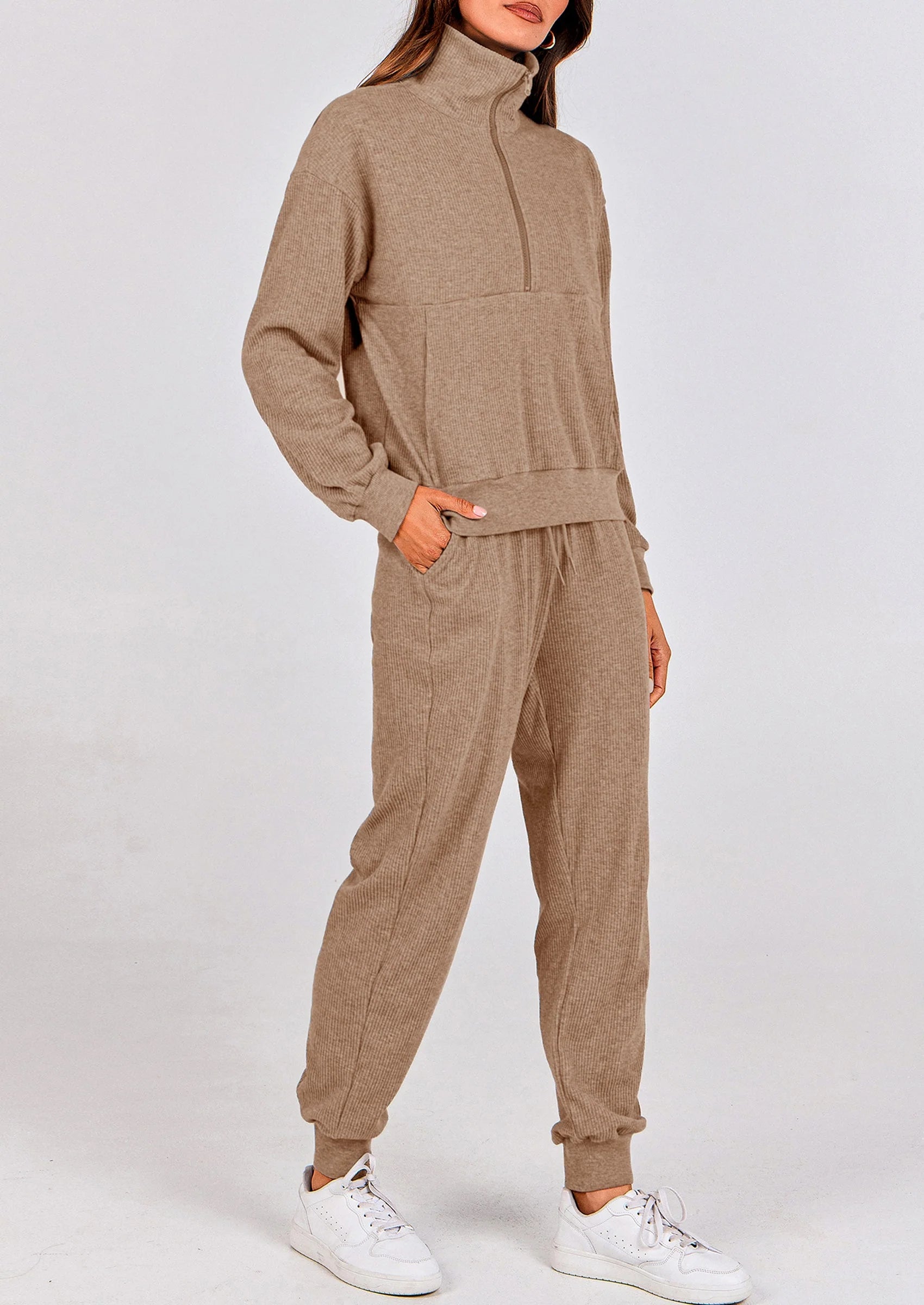 Ensemble 2 pièces cosy — sweat zippé + pantalon jogging assorti, survêtement parfait pour l'automne, l'hiver et les voyages