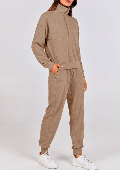 Ensemble 2 pièces cosy — sweat zippé + pantalon jogging assorti, survêtement parfait pour l'automne, l'hiver et les voyages