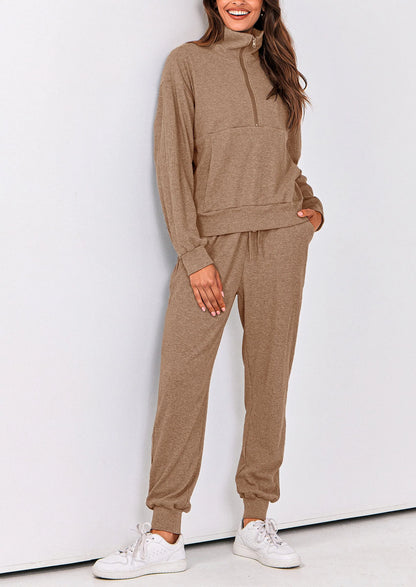Ensemble 2 pièces cosy — sweat zippé + pantalon jogging assorti, survêtement parfait pour l'automne, l'hiver et les voyages