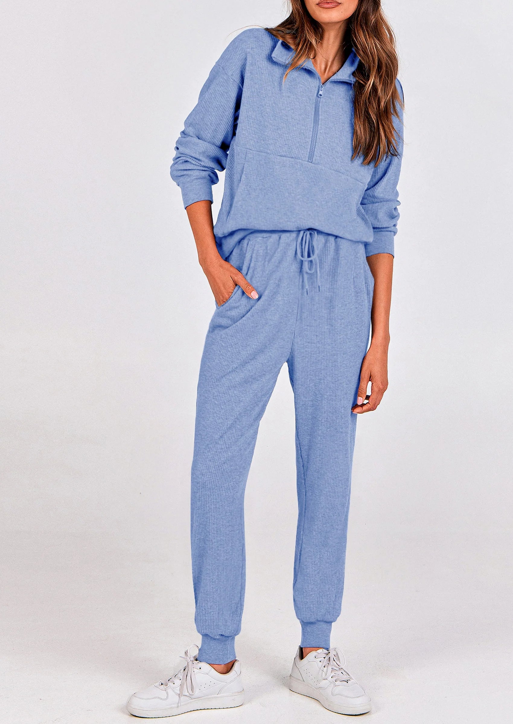 Ensemble 2 pièces cosy — sweat zippé + pantalon jogging assorti, survêtement parfait pour l'automne, l'hiver et les voyages