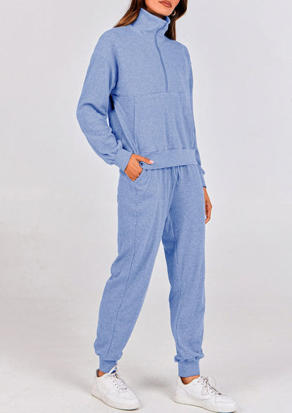 Ensemble 2 pièces cosy — sweat zippé + pantalon jogging assorti, survêtement parfait pour l'automne, l'hiver et les voyages