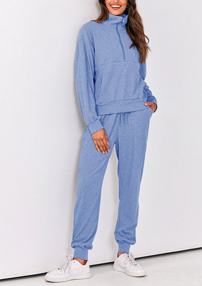 Ensemble 2 pièces cosy — sweat zippé + pantalon jogging assorti, survêtement parfait pour l'automne, l'hiver et les voyages