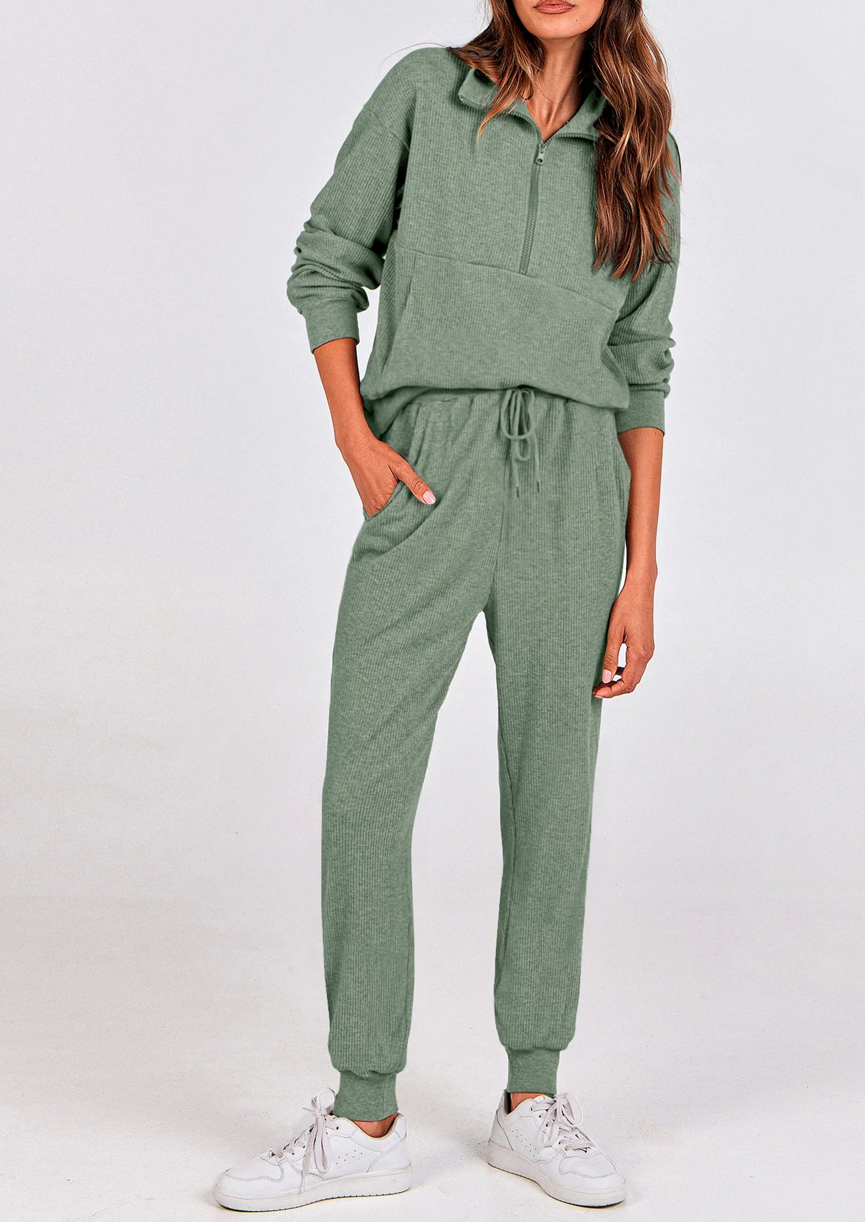 Ensemble 2 pièces cosy — sweat zippé + pantalon jogging assorti, survêtement parfait pour l'automne, l'hiver et les voyages