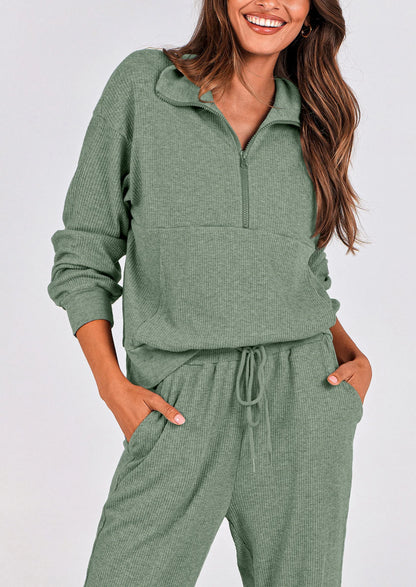 Ensemble 2 pièces cosy — sweat zippé + pantalon jogging assorti, survêtement parfait pour l'automne, l'hiver et les voyages