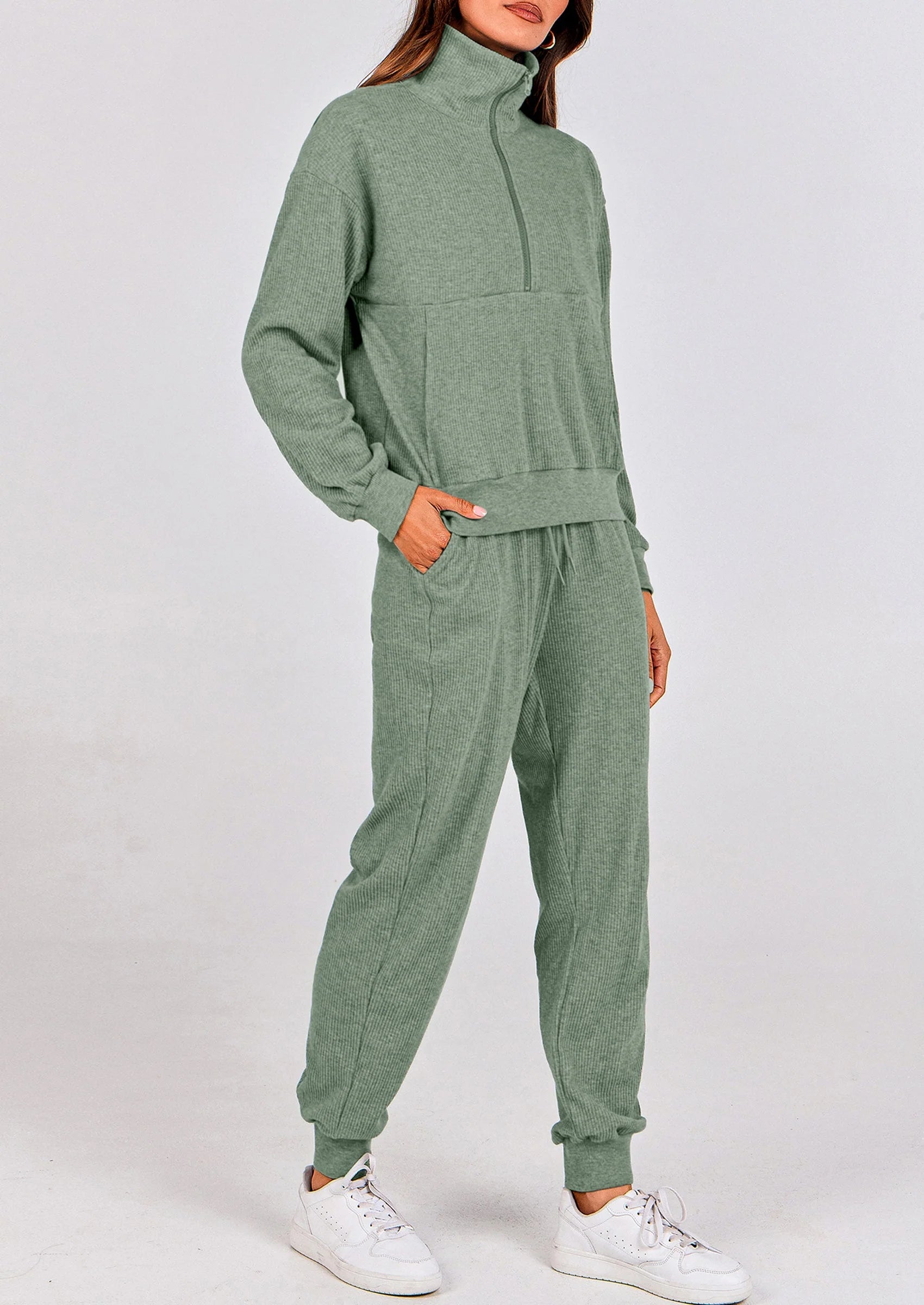 Ensemble 2 pièces cosy — sweat zippé + pantalon jogging assorti, survêtement parfait pour l'automne, l'hiver et les voyages