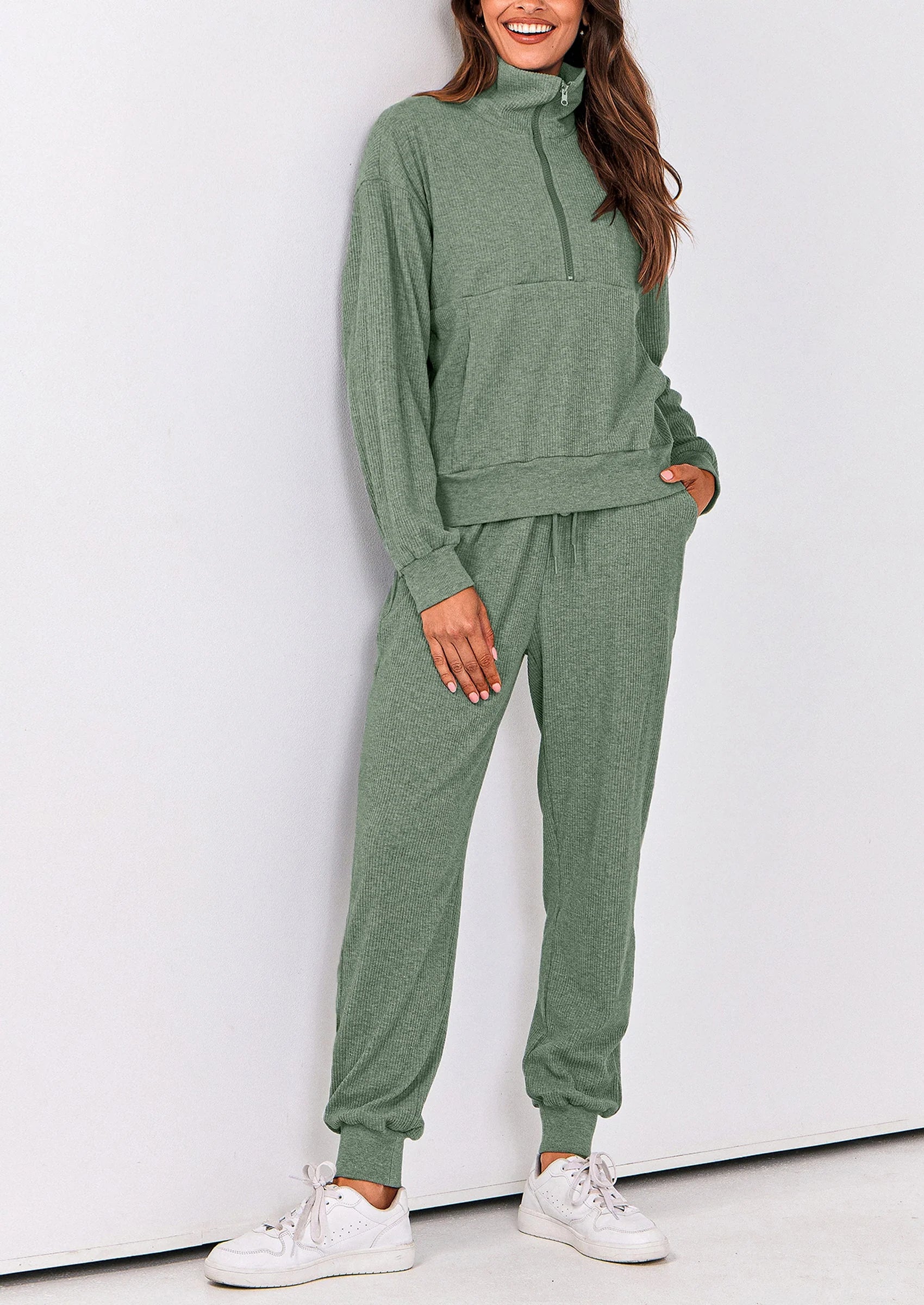 Ensemble 2 pièces cosy — sweat zippé + pantalon jogging assorti, survêtement parfait pour l'automne, l'hiver et les voyages