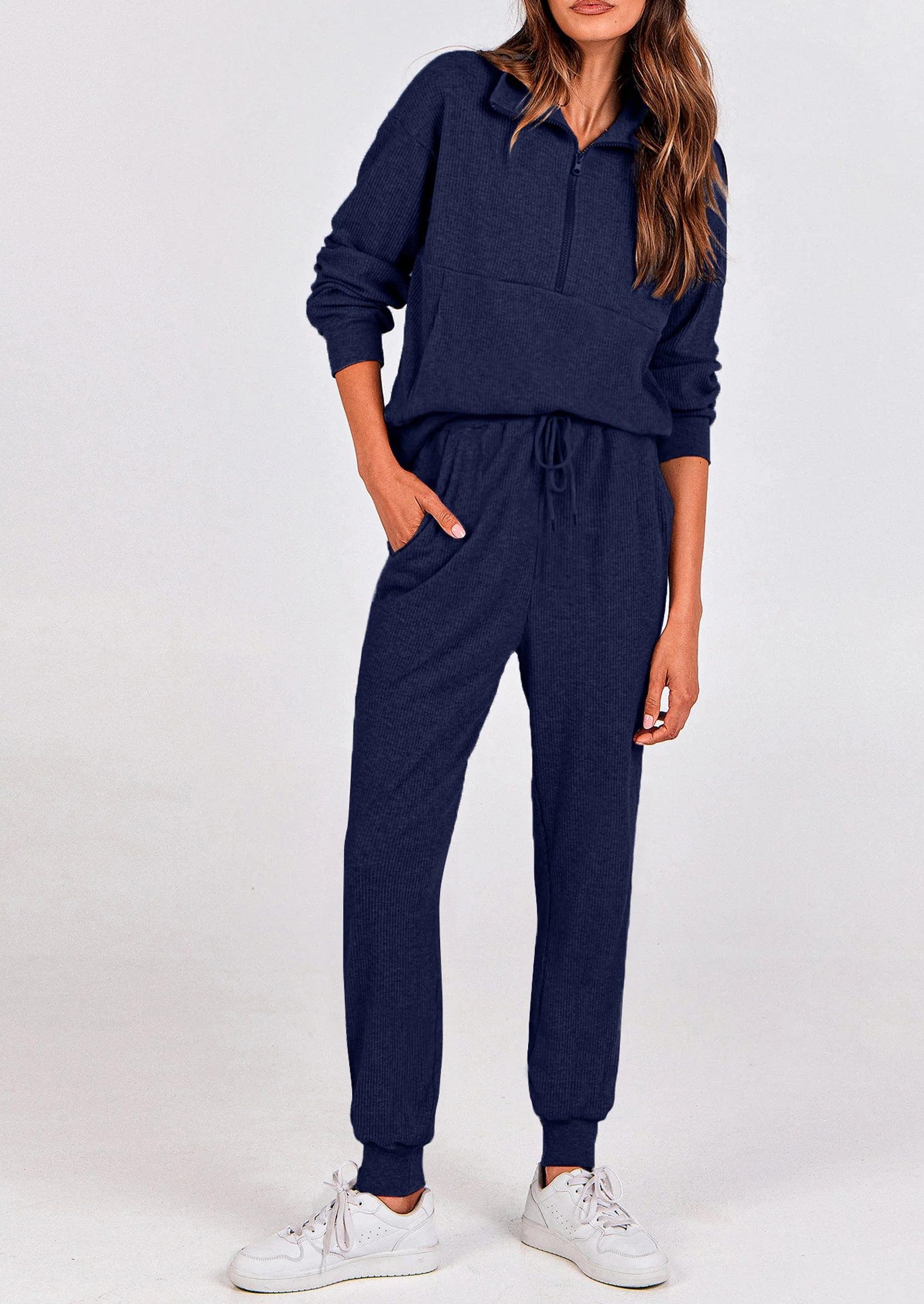 Ensemble 2 pièces cosy — sweat zippé + pantalon jogging assorti, survêtement parfait pour l'automne, l'hiver et les voyages