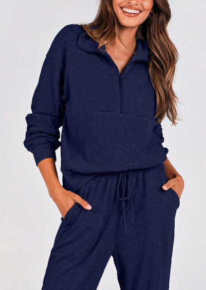 Ensemble 2 pièces cosy — sweat zippé + pantalon jogging assorti, survêtement parfait pour l'automne, l'hiver et les voyages