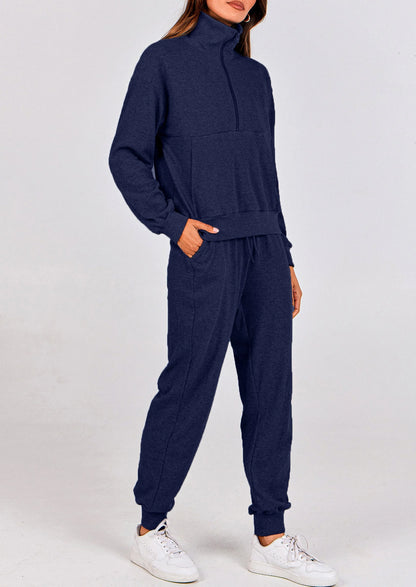 Ensemble 2 pièces cosy — sweat zippé + pantalon jogging assorti, survêtement parfait pour l'automne, l'hiver et les voyages
