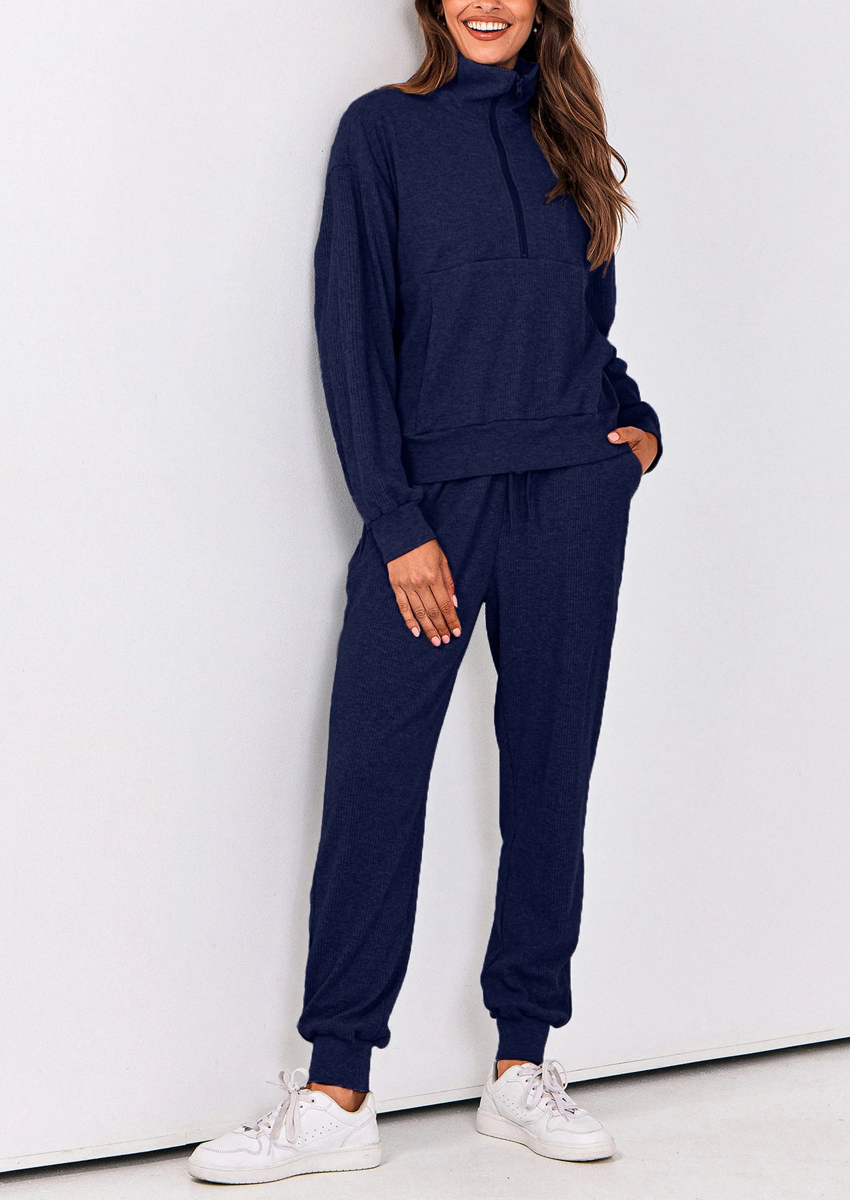 Ensemble 2 pièces cosy — sweat zippé + pantalon jogging assorti, survêtement parfait pour l'automne, l'hiver et les voyages