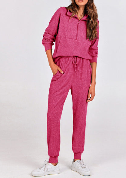 Ensemble 2 pièces cosy — sweat zippé + pantalon jogging assorti, survêtement parfait pour l'automne, l'hiver et les voyages