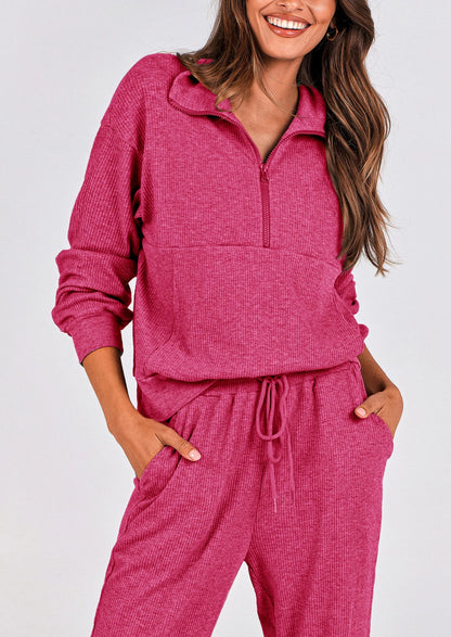 Ensemble 2 pièces cosy — sweat zippé + pantalon jogging assorti, survêtement parfait pour l'automne, l'hiver et les voyages