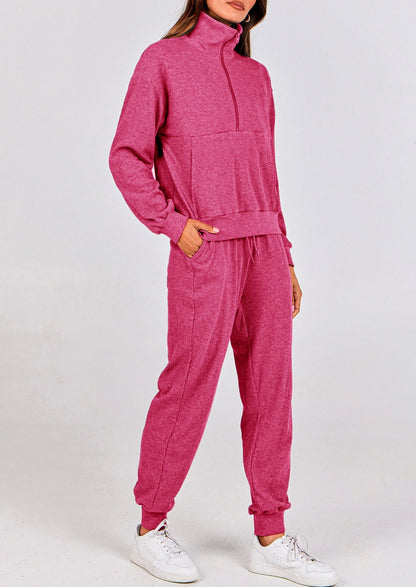 Ensemble 2 pièces cosy — sweat zippé + pantalon jogging assorti, survêtement parfait pour l'automne, l'hiver et les voyages