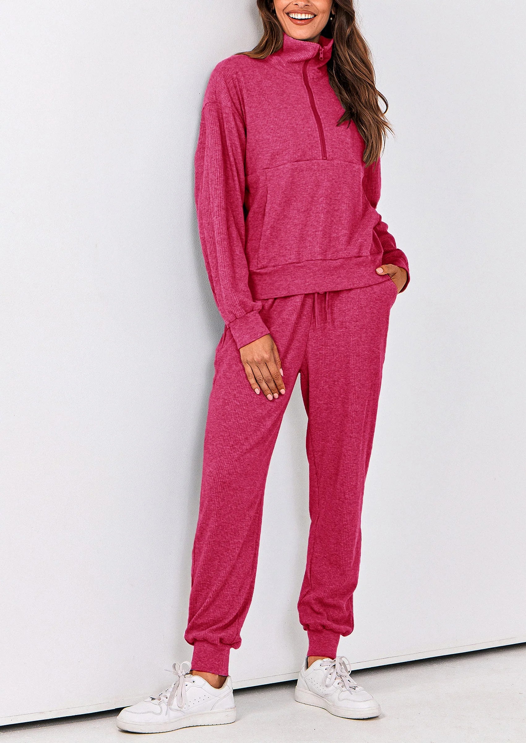 Ensemble 2 pièces cosy — sweat zippé + pantalon jogging assorti, survêtement parfait pour l'automne, l'hiver et les voyages