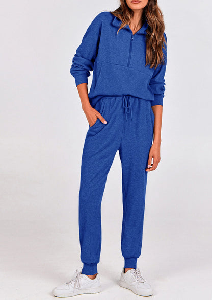 Ensemble 2 pièces cosy — sweat zippé + pantalon jogging assorti, survêtement parfait pour l'automne, l'hiver et les voyages