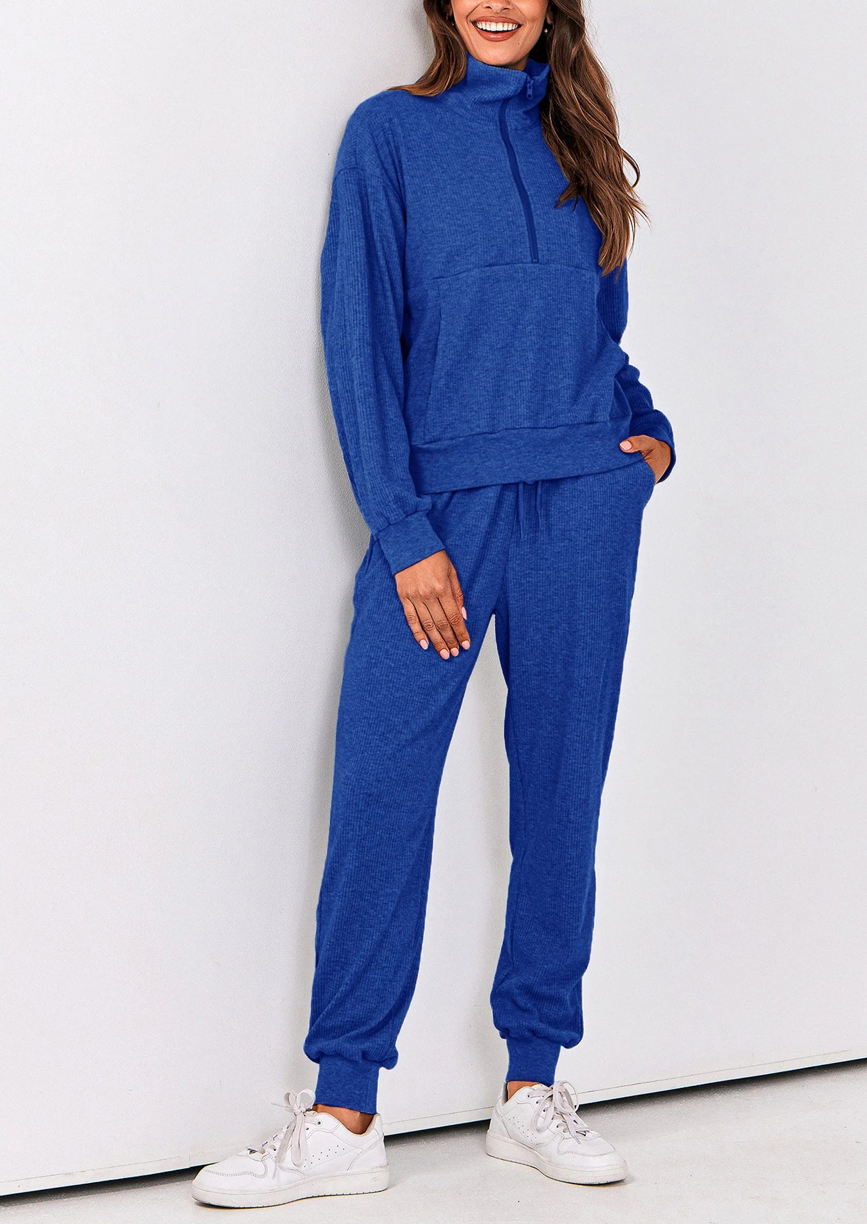 Ensemble 2 pièces cosy — sweat zippé + pantalon jogging assorti, survêtement parfait pour l'automne, l'hiver et les voyages