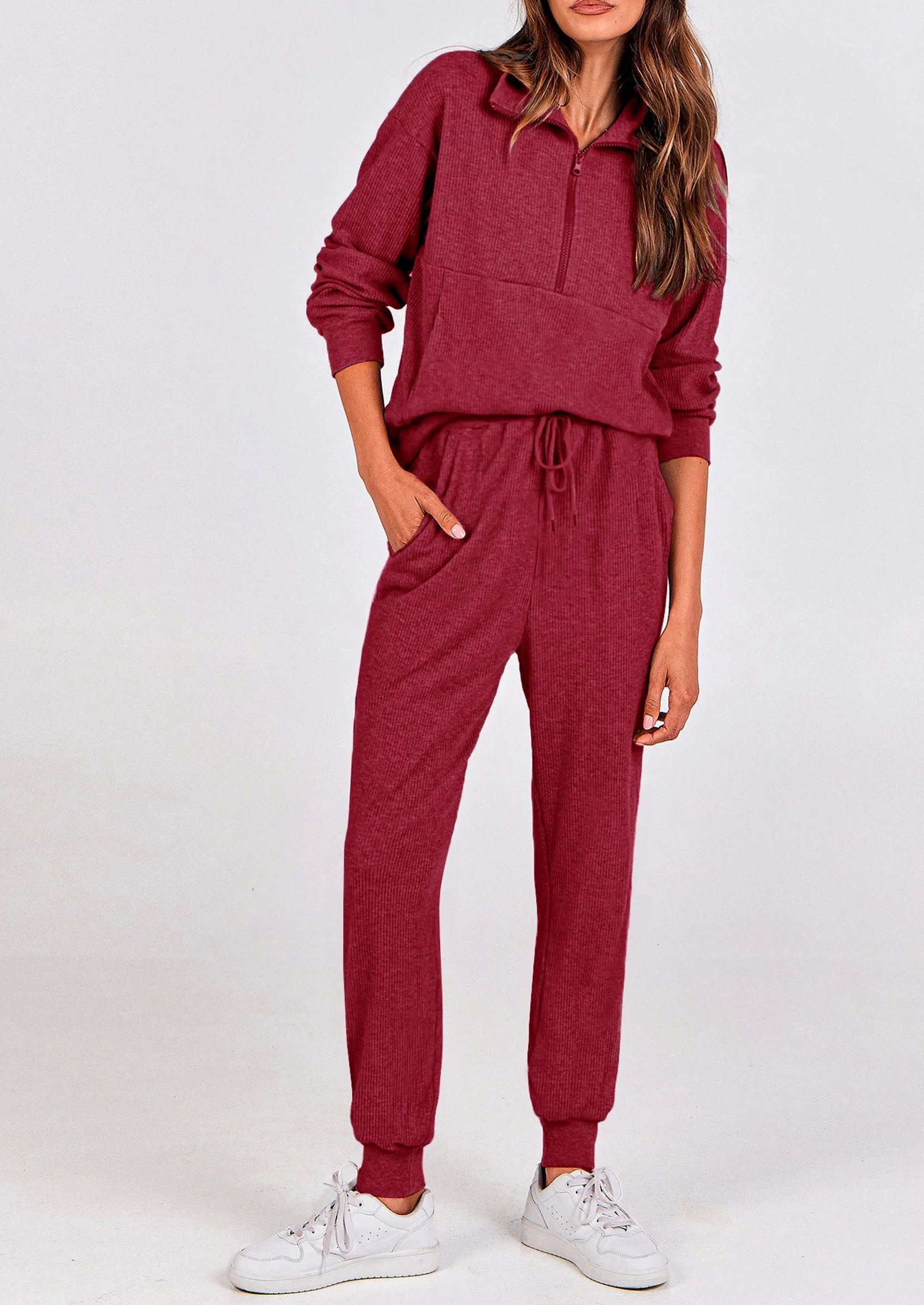Ensemble 2 pièces cosy — sweat zippé + pantalon jogging assorti, survêtement parfait pour l'automne, l'hiver et les voyages