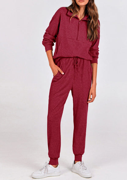 Ensemble 2 pièces cosy — sweat zippé + pantalon jogging assorti, survêtement parfait pour l'automne, l'hiver et les voyages