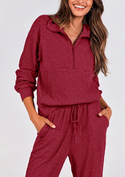 Ensemble 2 pièces cosy — sweat zippé + pantalon jogging assorti, survêtement parfait pour l'automne, l'hiver et les voyages