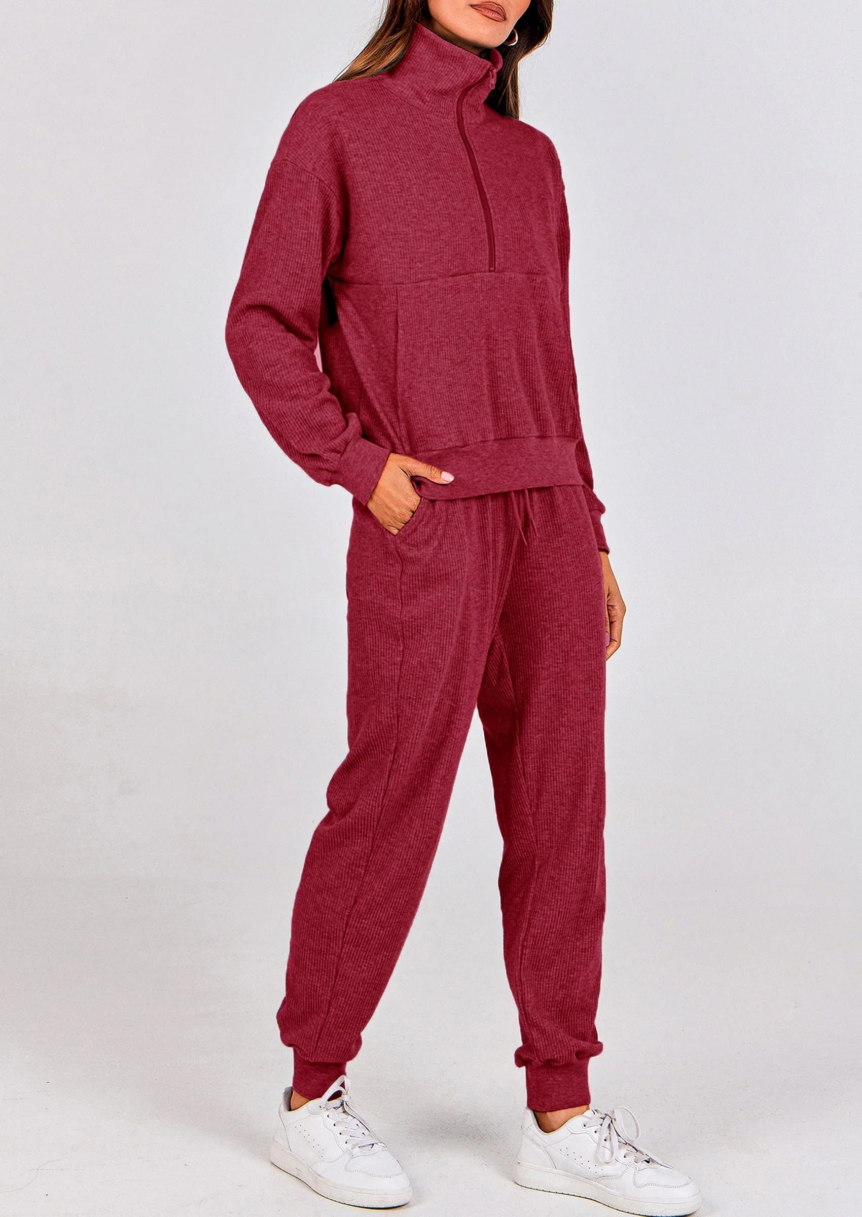 Ensemble 2 pièces cosy — sweat zippé + pantalon jogging assorti, survêtement parfait pour l'automne, l'hiver et les voyages