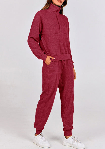 Ensemble 2 pièces cosy — sweat zippé + pantalon jogging assorti, survêtement parfait pour l'automne, l'hiver et les voyages